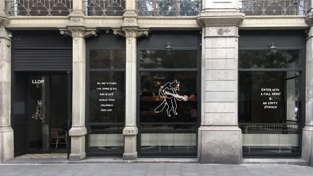 Illustration applied to the windows of Llop restaurant.