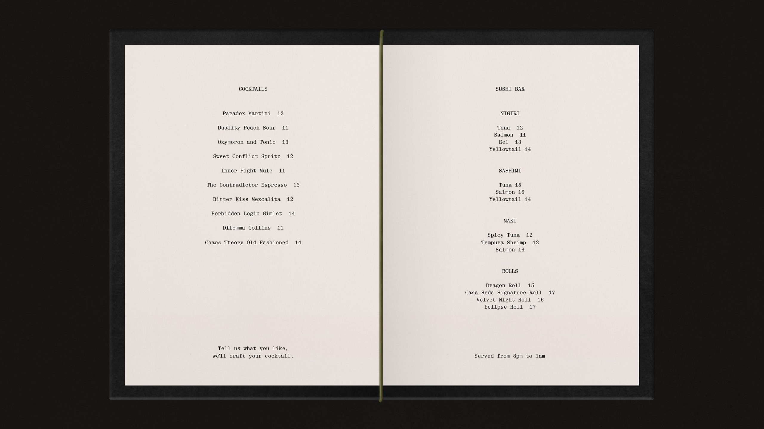 Casa Seda Menu